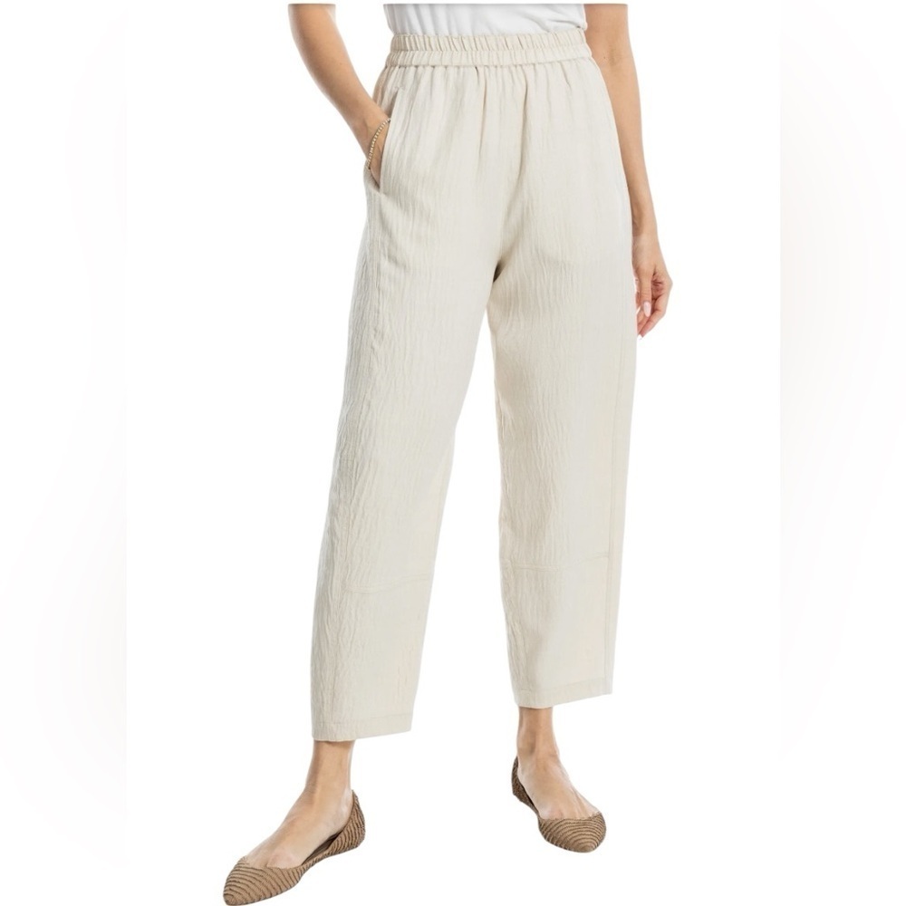 NWT Max Studio Textured Twill Barrel Leg Pull On Trousers, size Large